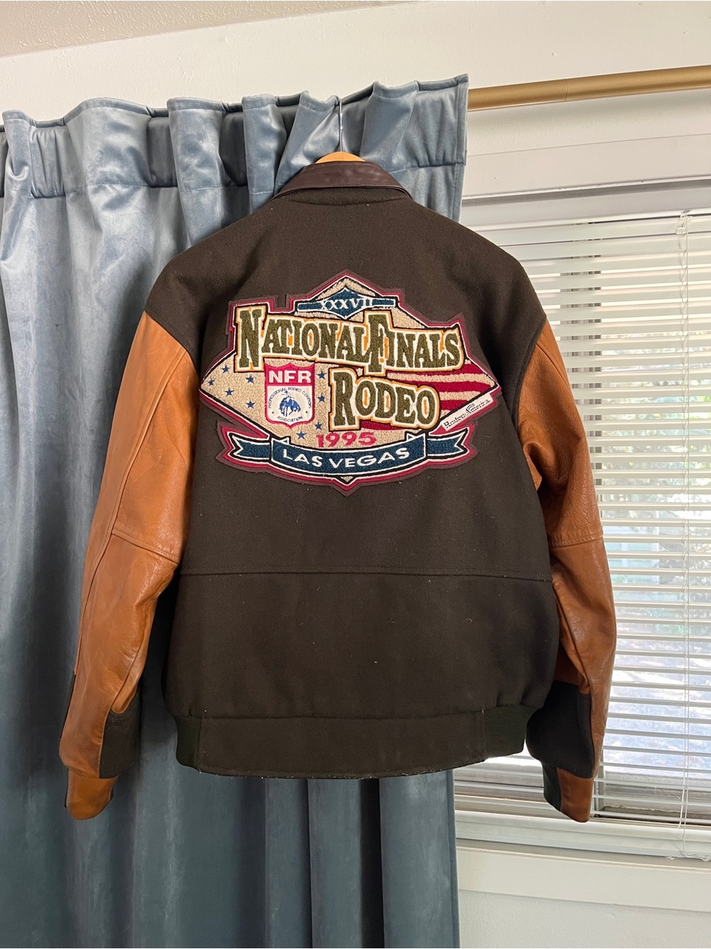 Vintage NFR Rodeo Wool Leather Varsity Letterman Jacket Western Country Cowboy